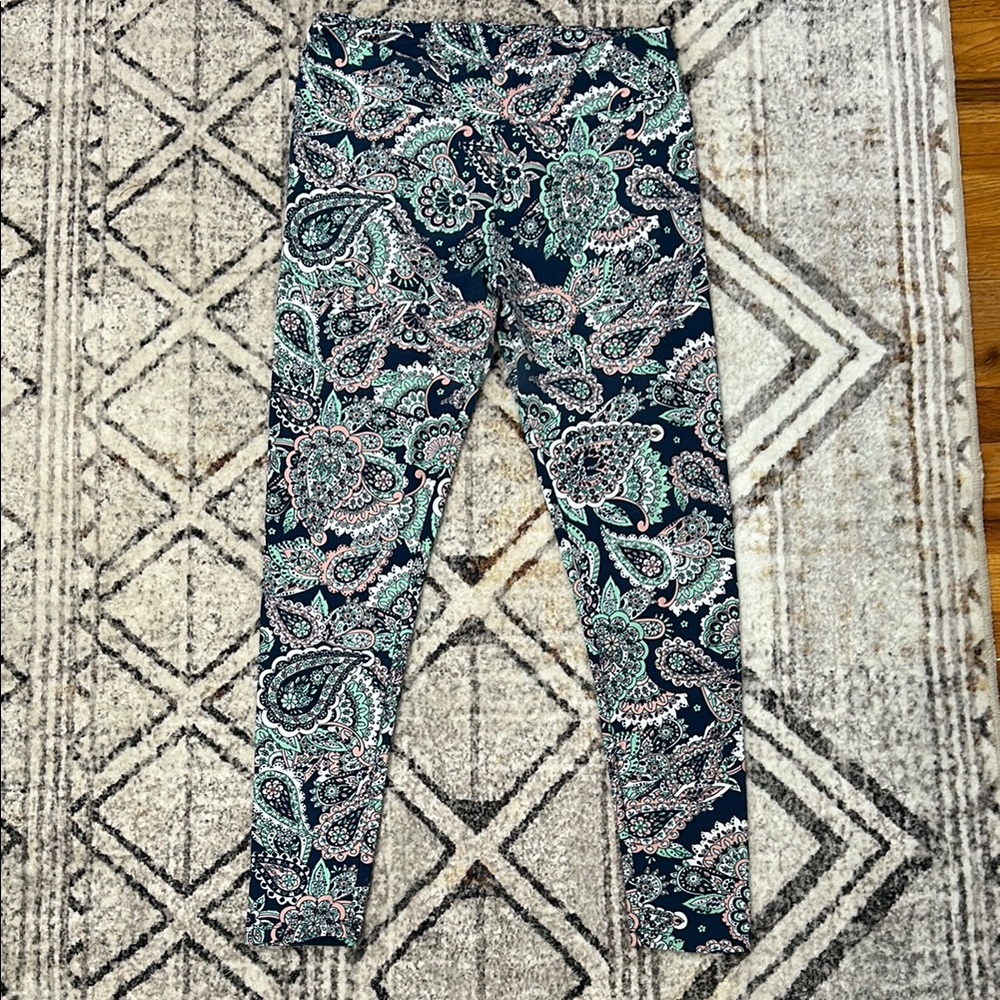 LuLaRoe Blue and Green Leggings with Paisley Print
